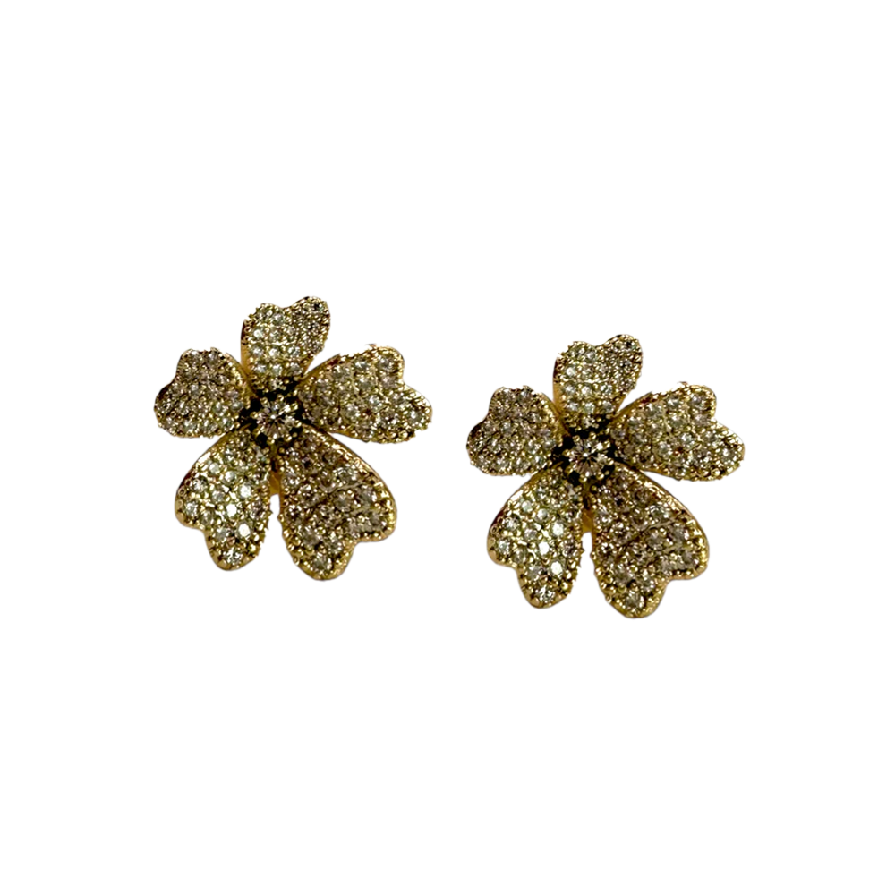 Laminated Gold Stone Flower Earrings | Costume Jewelry Store